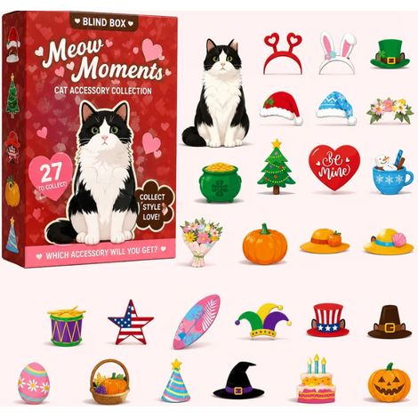 Bestselling Christmas Advent Calendar 24-Day Wooden Advent Calendar with Animals - Black and White Cat - Flat Design