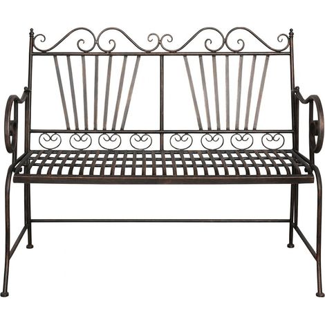 Banco de hierro para exterior 113x58x94 Sofá de jardín bronceado Banco de metal Silla 2 plazas interior Banco de hierro fundido (1/5)