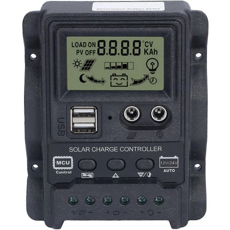 Dualer USB-Solar-Laderegler mit ABS-LCD-Display, PWM-Laderegler, Lichtsteuerung, 12 V/24 V, 20 A, 26
