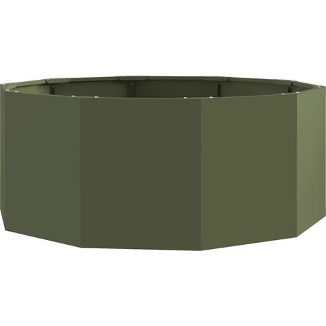 Jardinera redonda de exterior moderna 90 x 90 x 35 cm práctica duradera acabado elegante de acero verde oliva 020052974 (1/5)