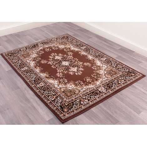 Traditional Poly Lancashire Oriental Hallway Rug Chocolate Brown 70 x 200 cm (2'4''x6'7'') Runner (1/4)