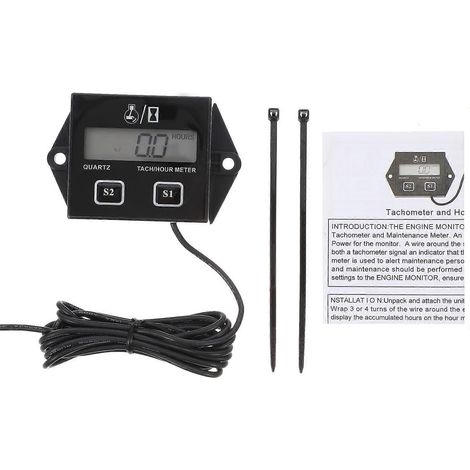 Stück tragbarer LCD-Zündkerzen-Motor-Digital-Drehzahlmesser/Betriebsstundenzähler für Motorrad, ATV, Boot, Generator (Schwarz)-Black (1/2)