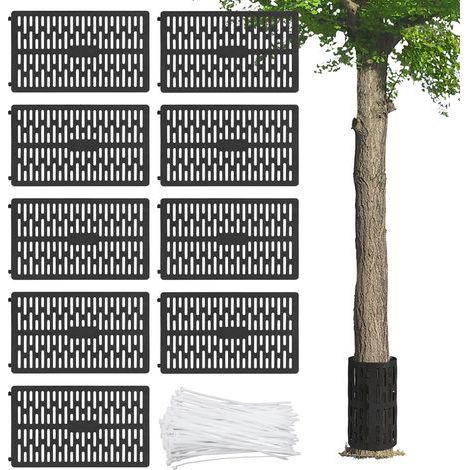 9-Piece Tree Trunk Protector Set, Adjustable Black Plastic 33x20cm, Integrated Ventilation, For Garden and Park (1/5)