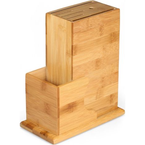 Bloque para cuchillos, soporte para cuchillos, soporte para cuchillos de madera natural, estante para cuchillos de cocina, organizador de almacenamiento de cuchillos de 6 ranuras