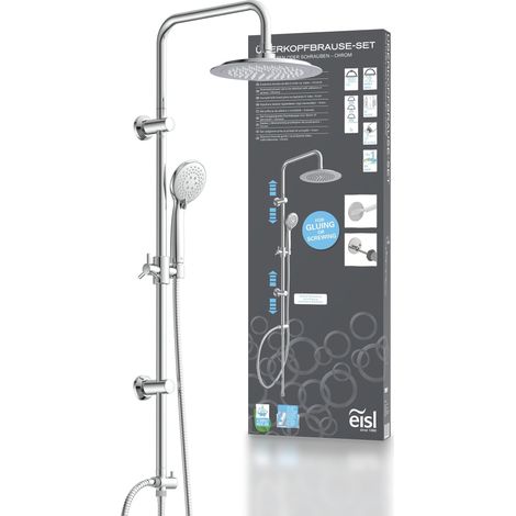 EISL Duschsystem ohne Thermostat Dusche Regendusche Edelstahl Brausestange Höhenverstellbar Kopfbrause rund mit Handbrause 3-fach verstellbar Dichtung zum Wasser sparen DX12009