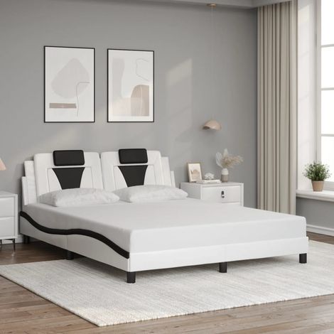 Cadre de lit sans matelas-Structure de lit blanc et noir 160x200 cm similicuir 580538 (1/5)