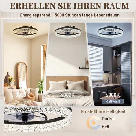 Ventilateur de plafond lumineux LED dimmable avec télécommande pour salon et chambre, noir (1/5)