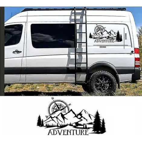 Autocollant Vinyle Grande Aventure Camping-Car Caravane Montagne Boussole Mur (1/2)