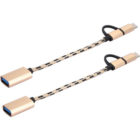 2 Pièces Adaptateur USB C Double OTG, Câble de Transfert USB 3.0 Doré pour Données et Charge Rapide (1/5)