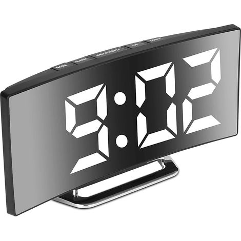 Réveil numérique pour chambre à coucher, écran miroir LED 6,5", 2 niveaux de luminosité, 12/24 heures, température, date, veilleuse, alimentation USB (blanc) (1/5)