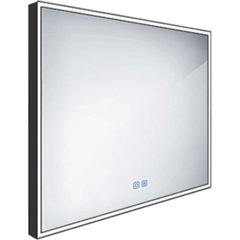 Nimco Miroirs - Miroir avec éclairage LED, 100x70 cm, touches tactiles, noir mat ZPC 13004VX-90