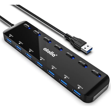 atolla 7 Port USB 3.0 Hub Splitter, Ultra Slim USB Power Strip with Individual Power Switch and LED-100 cm Extension (1/5)