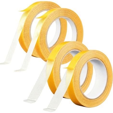 Doppelseitiges Klebeband, 4 Rollen à 10 m, Stoff in Breiten von 10 mm und 25 mm, kein Nähen oder Bügeln erforderlich, zum Kürzen von Hosen ohne Nähen und zum Kürzen von Vorhängen. (1/5)