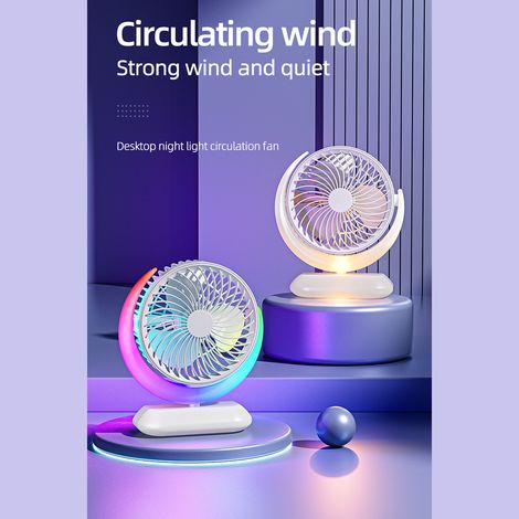 Ortviai Ventilateur de bureau en forme de lune avec moteur CC, sortie d'air réglable à 45° et lumière chaude