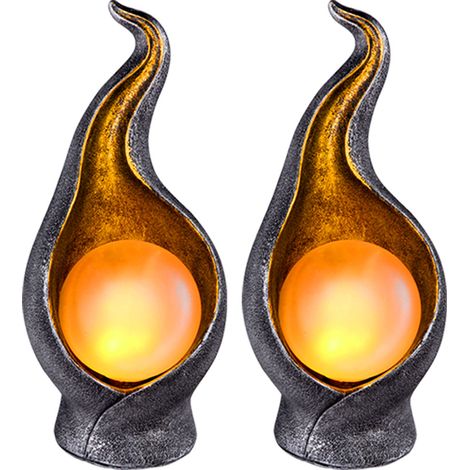 Lampe solaire lampe solaire lampe d'extérieur lampe de jardin lampe d'extérieur zone d'entrée, IP44 anti-éclaboussures optique flamme argent or, 36x LED 0,06W blanc chaud, H 26,5 cm, lot de 2 (1/5)
