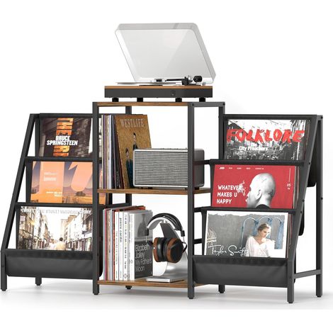 Meuble Platine Vinyle avec Rangement pour 280 Albums, Support de Tourne-Disque avec Étagères de Stockage, Table pour Lecteur Vinyle et Système Stéréo, Style Rétro pour Salon (1/5)