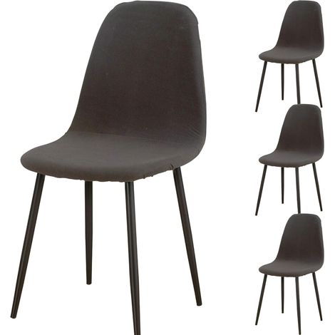 Fundas elásticas para sillas - Lavables - Aptas para salón, cocina y hotel - Gris oscuro - Juego de 4 (1/5)
