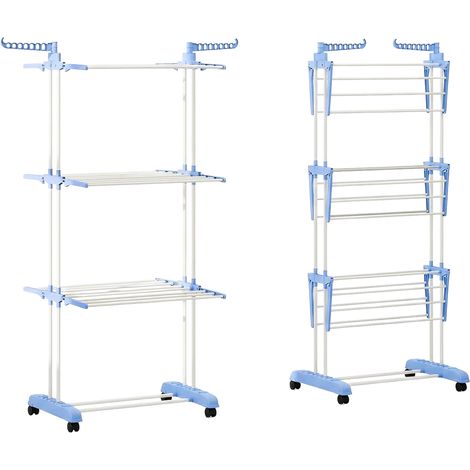 Stendibiancheria Verticale A 3 Livelli In Ferro E Pp, Estensibile E Con Ruote Pivottanti  –  L105xp64xa173cm, Portata 20kg (1/5)