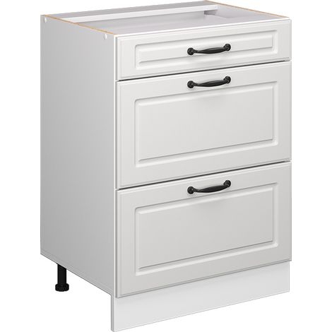 Küchenunterschrank R-Line, Weiß Landhaus, 60 cm mit Schubladen, ohne Arbeitsplatte, Vicco