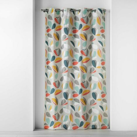 Douceur D'Intérieur – Rideau à œillets 140 x 240 cm – Coton imprimé multicolore – Fond gris – Lavage à la main – Repassage à 110° (1/4)