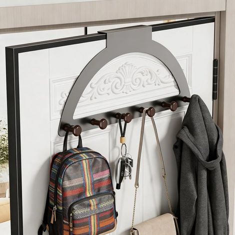 Türhaken, robuste Garderobe mit 6 Haken, platzsparend, anthrazitgrau, 19,5 x 42,2 cm (1/5)