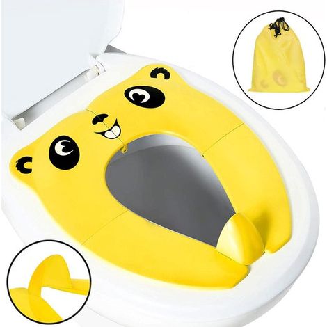 Réducteur de siège WC enfant - Jaune - Avec sac lavable - Pot pour tout-petit - Siège de toilette pliable - Réducteur WC pour camping, vacances et voyage - 36 x 29 cm (1/5)