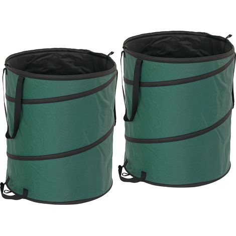 2 sacos de jardín de 160 L de poliéster, autoportantes con asas, verdes (1/4)