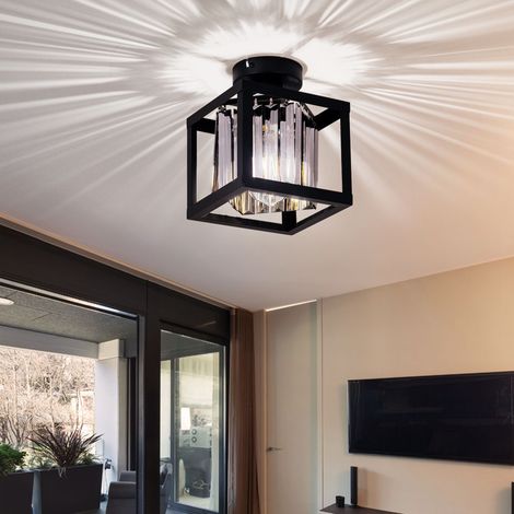 Kristall Deckenleuchte schwarz Deckenlampe E27 Wohnzimmer modern, Metall Glas rauchfarben, 7W 806 lm warmweiß, LxH 17x 21 cm (1/5)