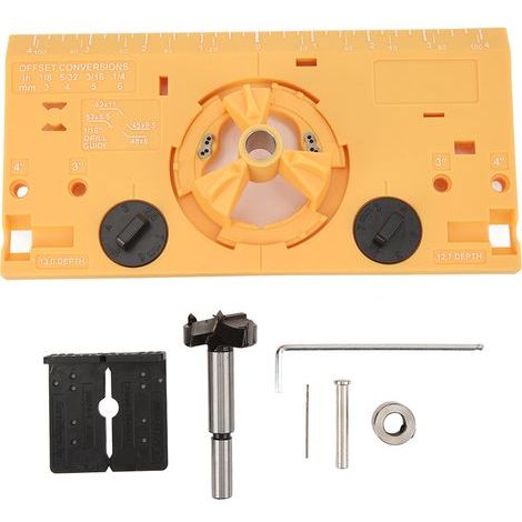 35mm Hinge Bore Jig, Hole Locator Guide for Woodworking with 1/16 Inch Cutter and Bit (Yellow) (1/5)