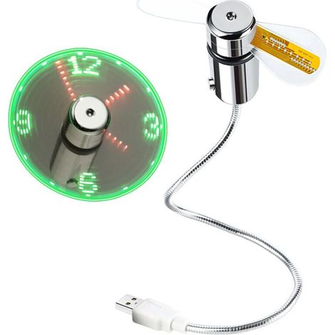Ventilateur d'horloge LED USB avec indicateur en temps réel, VENTILATEUR D'HORLOGE USB, couleur argent