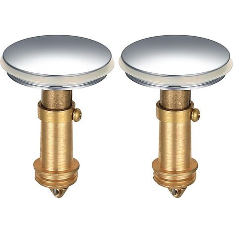 Lot de 2 bouchons d'évier escamotables, 38 mm, à ressort, pour cuisine, salle de bain, lavabo, baignoire, laiton massif chromé (1/5)