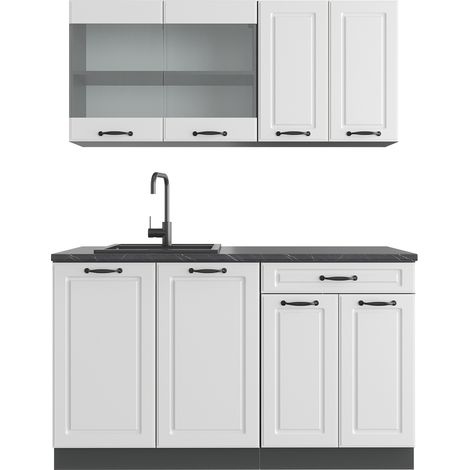 Cucina monoblocco R-Line, Bianco rustico/antracite, 140 cm , PL Antracite, Vicco