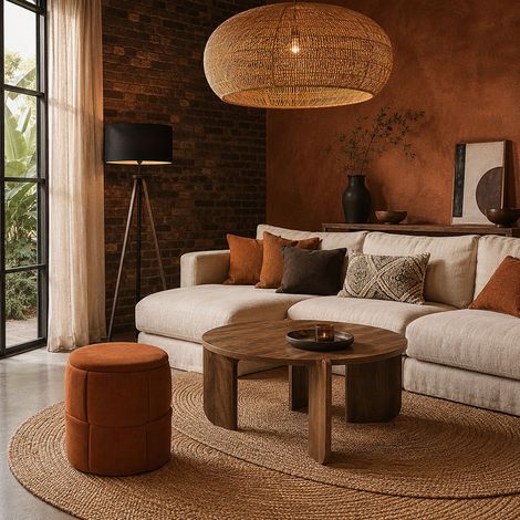 Pouf - HOME DECO FACTORY - Jules - Rangement - Tressé - Terracotta (1/5)