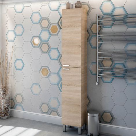 Mobile Colonna Nin, 3 Ripiani, 2 Ante, Reversibile, 30x25x182h cm Marrone Rovere (1/5)
