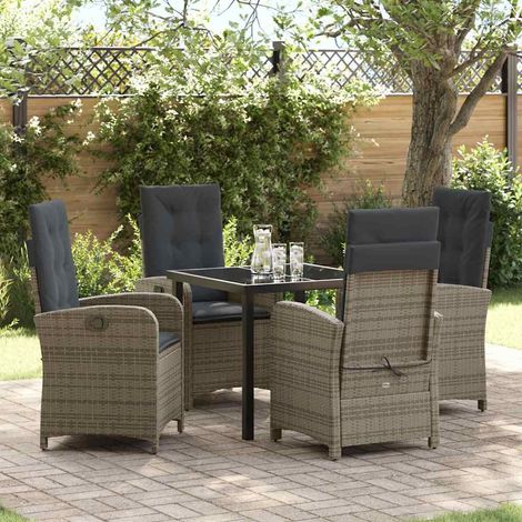 vidaXL Garten Essgruppe mit Kissen 5 pcs Grau Poly-Rattan (1/5)
