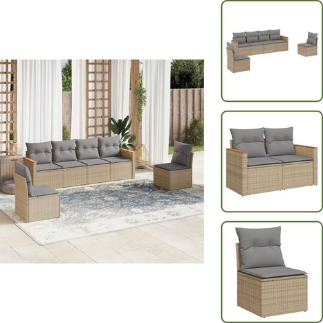 The Living Store 6-tlg. Garten-Sofagarnitur mit Kissen Beige Poly Rattan - Gartensorganisation - Gartengeräte - Gartenmöbelset - Outdoor Lounge Set - Rattan Gartenmöbel (1/5)