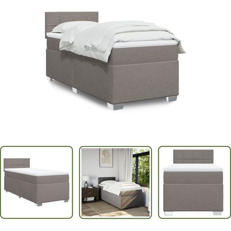 vidaXL Surmatelas - Sommier à lattes de lit avec matelas Taupe 90x190 cm Tissu (1/5)