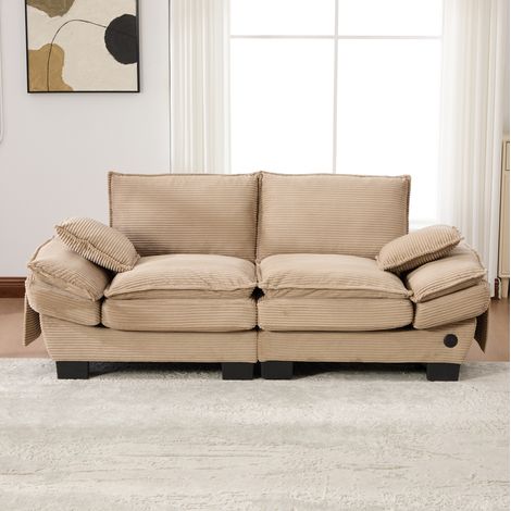 Sofá de 2 plazas de pana caqui, 190 x 73 x 84 cm, respaldo ergonómico, USB-C y bolsillos laterales (1/5)