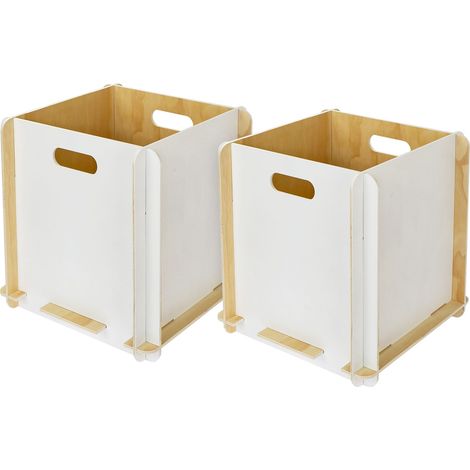 HMF Aufbewahrungsbox aus Holz zum Zusammenstecken, 2er Set, passend für Kallax, 32 x 32 x 32 cm, Weiß (1/5)