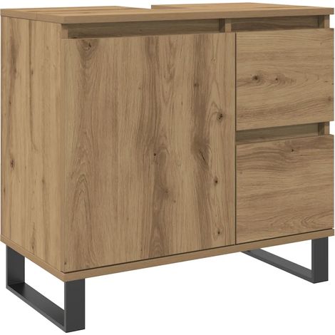Armoire de lavabo industrielle design peu encombrant 65 x 33 x 60 cm finition mate en bois d'ingénierie chêne artisanal