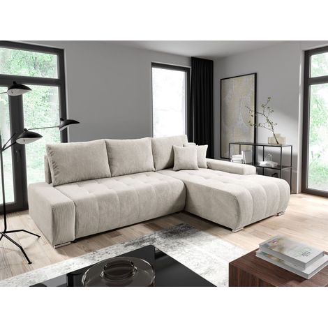 Ecksofa Sofa mit Schlaffunktion VOGAR Stoff Poso Creme Ottomane Rechts (1/5)