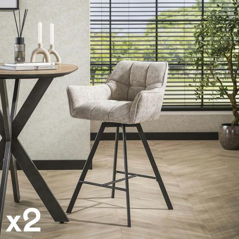 Chaise de bar pivotante en velours texturé sable (lot de 2) MELBOURNE (1/4)
