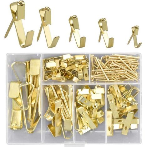 accroche tableau, 130 Pcs Crochets photo robustes avec clous Kit de suspension d'image sur matériel de suspension en bois/cloison sèche pour toile, photos de bureau, horloge, miroir