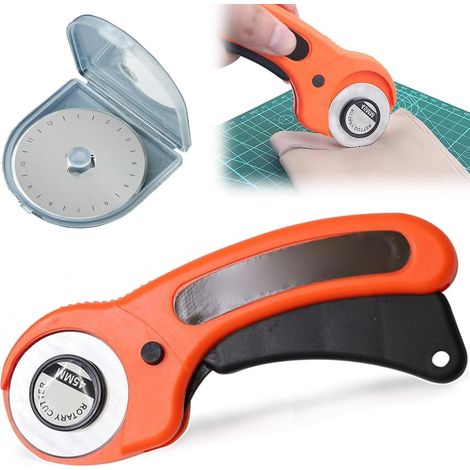 Coupeur de Tissu, Couteau Rotatif, Cutter Rotatif, avec Verrou de Sécurité, Maniabe pour Couture, Papier, Tissu, Toile, Matelassage, Scrapbooking, avec 1 Lame de Rechange, 45mm (1/5)