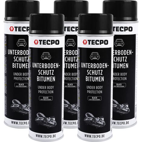 TECPO Unterbodenschutz Bitumen 5x 500ml schwarz Steinschlagschutz UBS Versieglung Spray Schutz vor Steinschlag, Rost, Chemikalien mit Anti-Dröhn-Wirkung