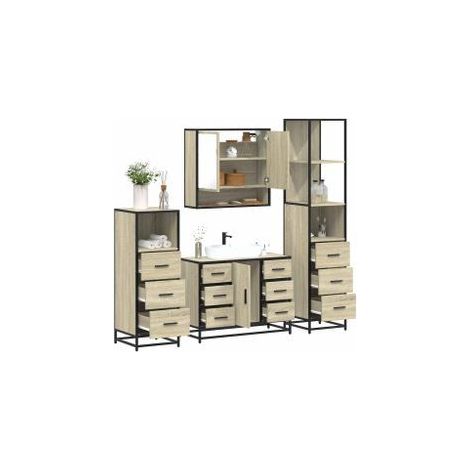 Ensemble de meubles de salle de bain 4 pcs chêne sonoma (1/5)