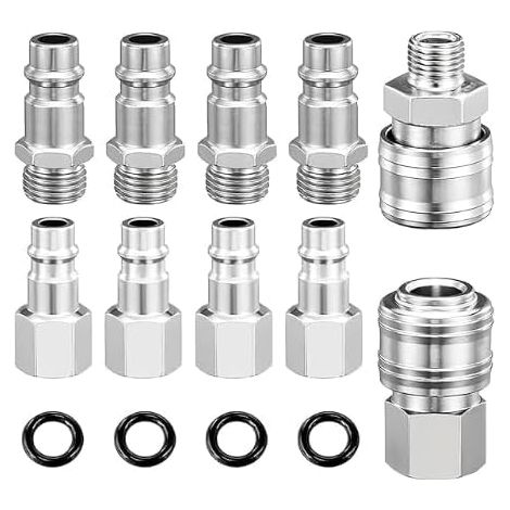 10 PCS Raccords de Compresseur 1/4" Raccord Rapide Pneumatique Européen Coupleur Pneumatique d'air kit Compresseur Accessoire d'air Tuyau air Comprimé du Connecteur Homme Femme (1/5)