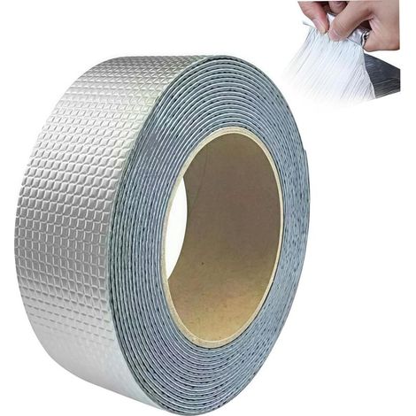 Ruban Butyle,Ruban Adhesif Etanche 50mm x 5m, Butyle en Aluminium Bande D'étanchéité,Butyle en Étanche Ruban Pour Fuite De Toit, Fissure De Tuyau (1/5)