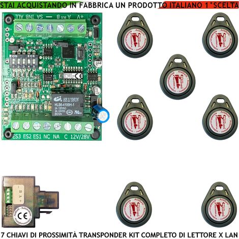 Kit Chiave Elettronica di Prossimità 7 Trasponder Lettore Modulo LAN Universale 501 RJ45 Alimentazione 12/24 Vac Relè Contatto C.NC.NA 2 A 24 V Funzione Impulsiva o Stabile Segnale di Stato 4 Led GRVB (1/4)