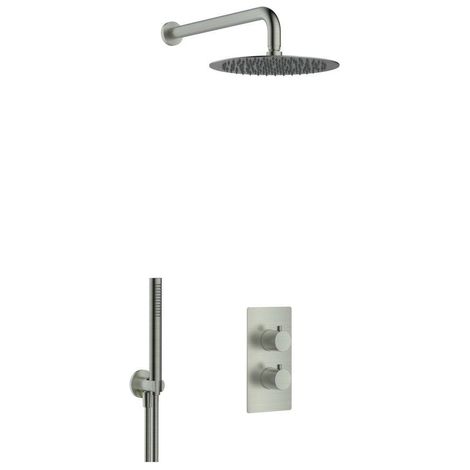 FugaFlow Eccelente Acces Ensemble de douche de tête encastré - thermostatique - bras mural - douche de tête 30 cm - douchette à main sur barre - (1/5)